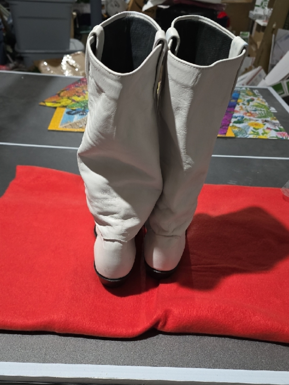 Wrangler White Leather Over-The-Knee Boots with Gold Stud Accents - Picture 5 of 7